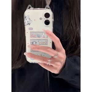 Transparent Cat Ears Flower Memo Kitten Case for Apple 16/15/14/13 Pro Max 12