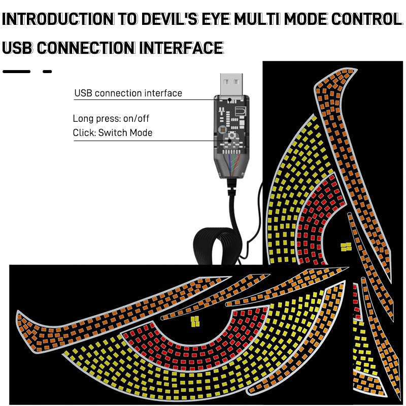 1 Pair Truck Car Devil's Eye Light RGB Dynamic Demon Eye Decorative Light Led Display Decor Pixel Panel Windshield USB 5V Multi-Mode Lamp