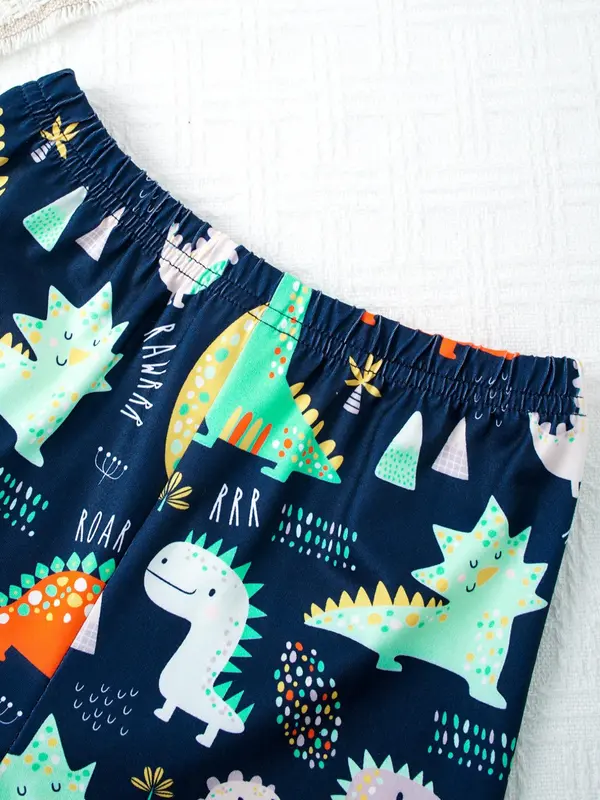 Boy's Glow in The Dark Dinosaur Print Tee & Elastic Waist  Pants Set, Cute Long Sleeve Top  & Trousers, Casual Spring & Fall Clothes for Kids Outdoor Holiday 5