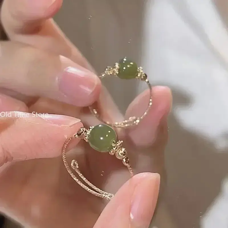 Gold Color Party Creative Jewelry New Vintage Fashion Adjustable Rings for Women Can Turn To Relieve Anxiety Jade Ring 0