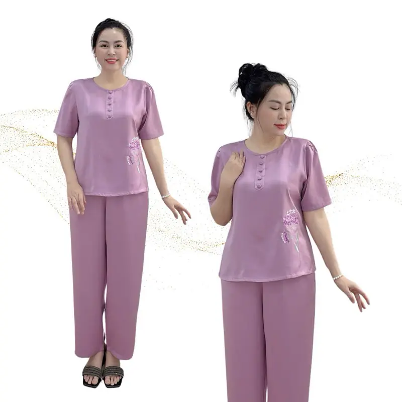 Y20 Bộ Đồ  Trung Niên Lụa Ngọc Trai Cao Cấp Hoạ Tiết Thêu Chất  Mềm Nhẹ, Mượt Sang, Màu Sắc Tôn Da, Đủ Size 45-80kg Thun