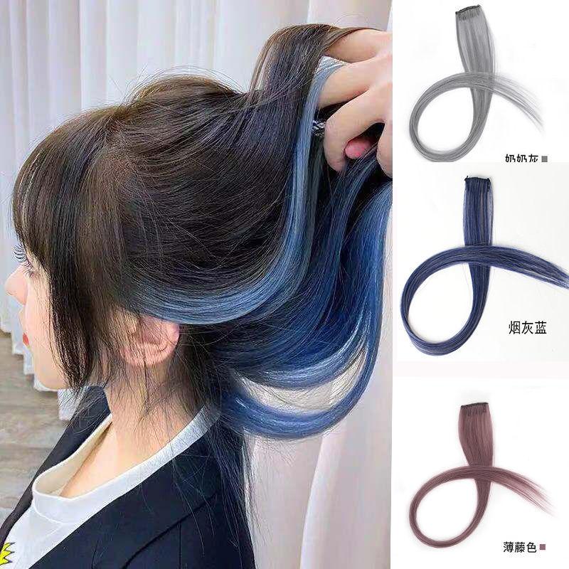 Product Introduction of Color Wig Piece Women's Long Short Hair Highlights Gradient Invisible Seamless Natural One-Piece Straight Hair Extension Strip Ear-Hanging Dyed 0