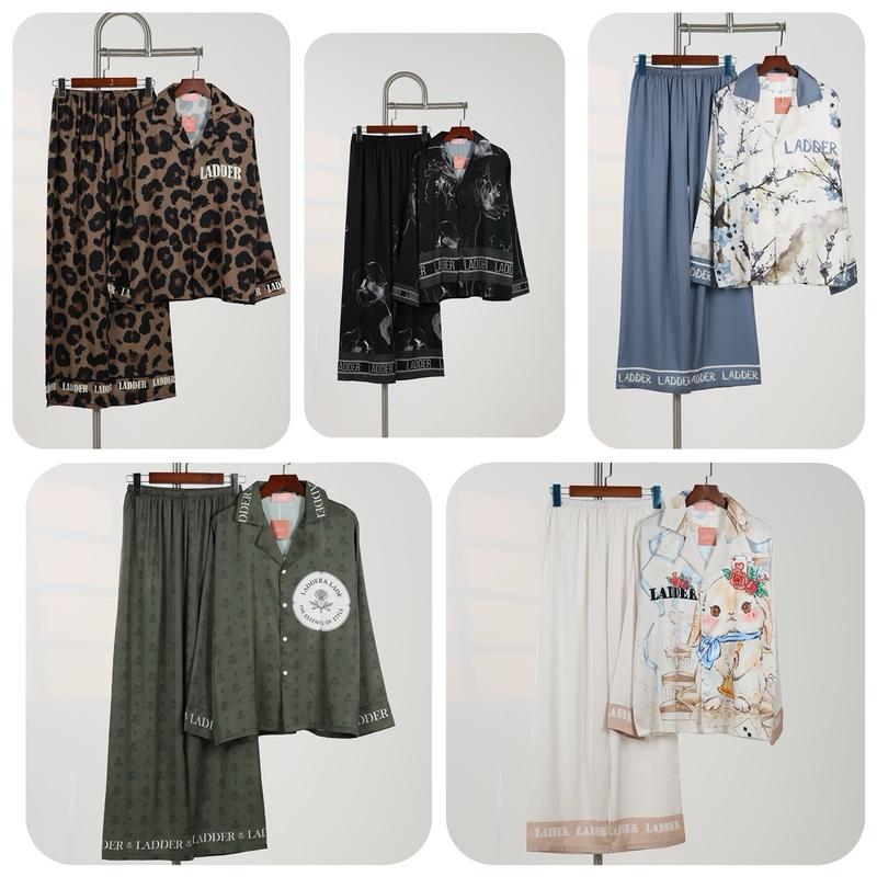 Bộ ngủ - bộ pyjama ( không túi) quần dài tay dài Ladder hoạ tiết Báo  - Hoa - thỏ   bộ ngủ Ládder - pyjama women