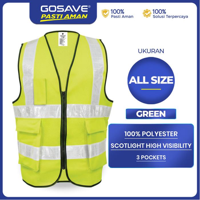 Gambar (Promo Eksklusif) GOSAVE Safety Vest 4 Line Mekanik Rompi Kerja Resleting Parkir Reflektif Scotlight Hijau Orange Proyek - GREEN dari Gosave Official Kota Tangerang 5 Tokopedia
