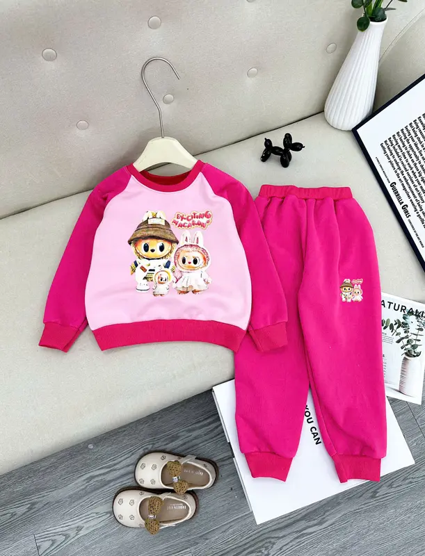(22-40kg)-Bộ Nỉ 2 Da Bé Gái Đông Xuân In Hình Labubu Mềm Mại Dày Dặn Ấm Áp đồ set thu sét quần áo mùa nữ 4