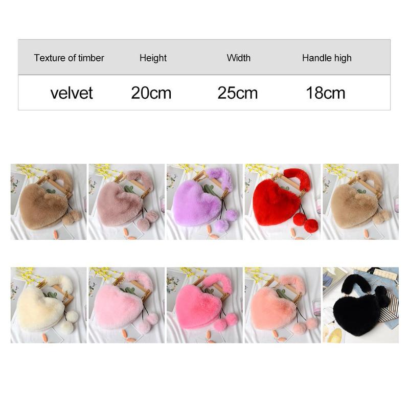 Product Introduction of Women Messenger Bag Cute Heart Shaped Shoulder Bag Fluffy Chain Soft Fashion Crossbody Handbag 18