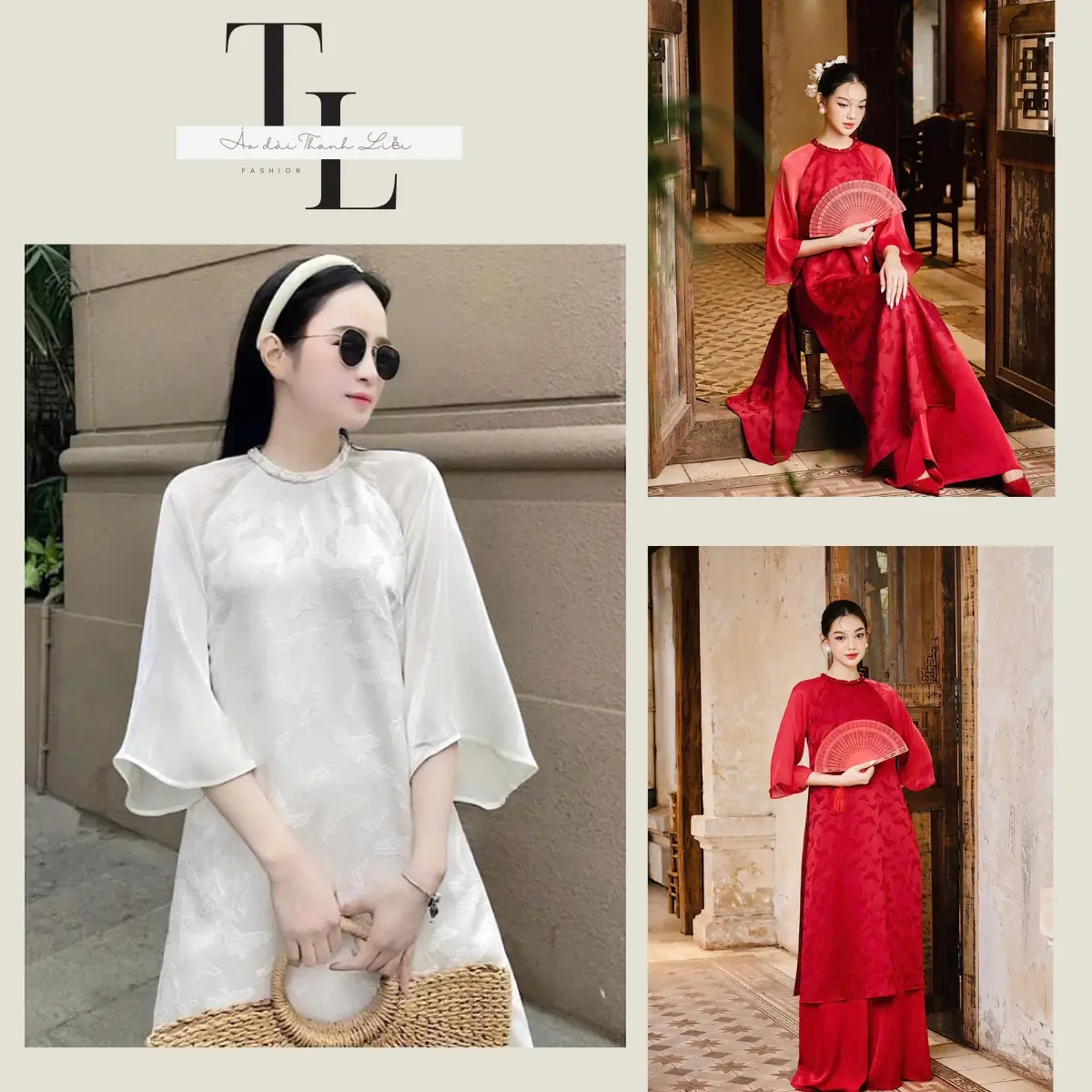 Áo dài cách tân dáng suông phối tay tơ chất liệu gấm họa tiết bướm dệt nổi - Nữ - Women