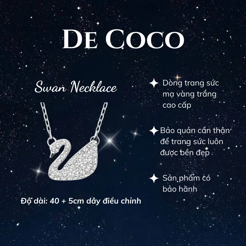 MẠ VÀNG TRẮNG - Dây chuyền, vòng cổ thiên nga đính đá SWAN De Coco mạ vàng trắng, chất liệu Titan không đen gỉ, phong cách thanh lịch 2