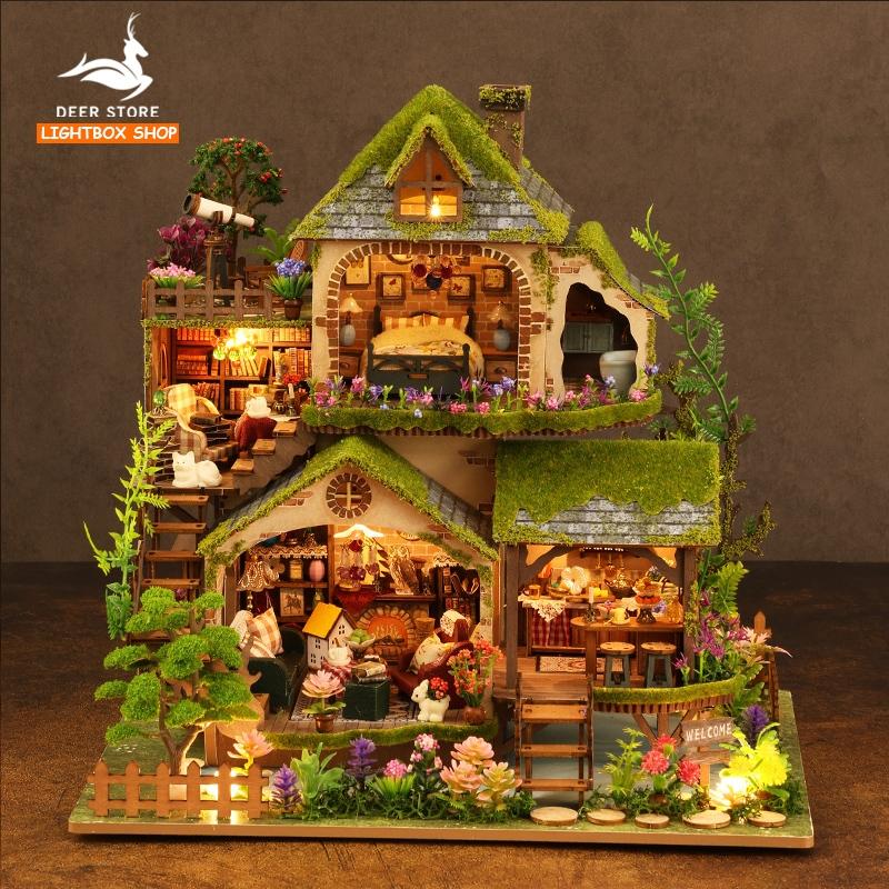Nhà búp bê cổ tích tự làm bằng gỗ. Tặng 3 KEO DÁN, Dụng cụ và đèn led. Mô hình Nhà Gỗ 3d FOREST ADVENTURES EA002