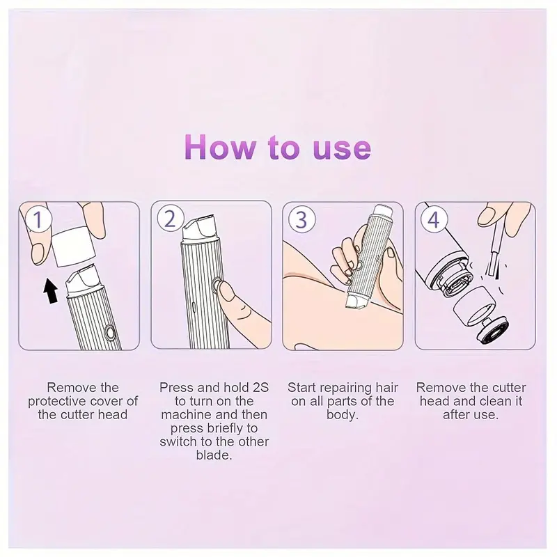 Electric Hair Removal Tool, 2 in 1 Waterproof Hair Trimmer for Arms, Bikinis, Private Areas, Portable Hair Removal Tool for Women 8