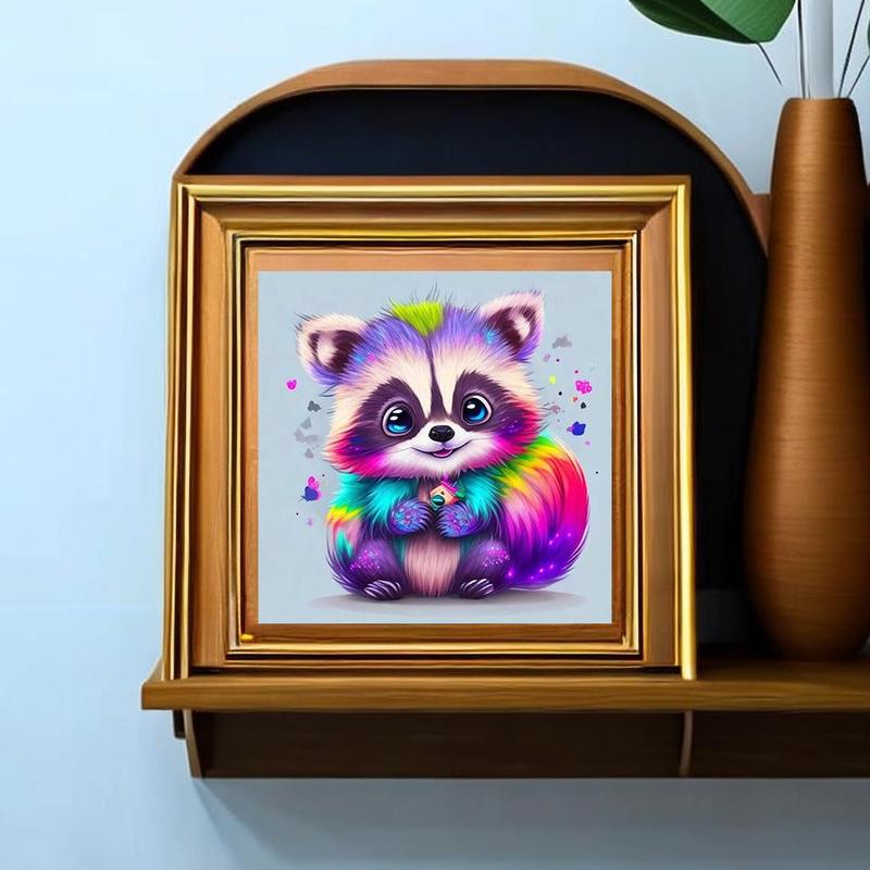 Cute Raccoon Pattern DIY Diamond Arts Colorful Painting without Frame, DIY 5D Diamond Arts Colorful Painting Kit, Wall Art Decor for Home Living Room Bedroom 2