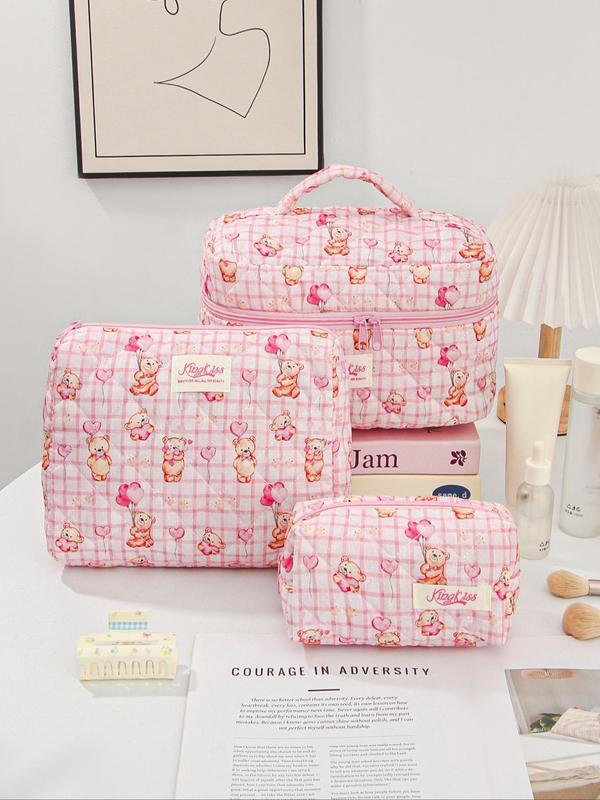 Cute Bear Pattern Makeup Bag Set, Large Travel Makeup Bag, Cosmetic Bag, Toiletry Bag for Women & Girls 7