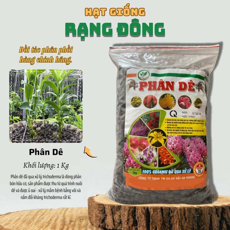 Phân Dê Đã Xử Lý HAK (Túi 1kg) Phân hữu cơ dê đã khử mùi, giảm ẩm dùng cho Rau sạch, Lan, Hoa Hồng - Hạt giống Rạng Đông