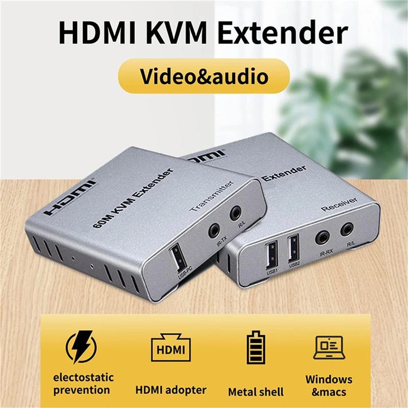 Product Introduction of 60M USB KVM HDMI Extender 1080P over CAT5e Cat6 RJ45 Ethernet Cable Audio Video Transmitter Receiver Signal Extension Converter 20