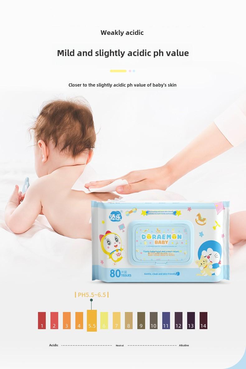 Product Introduction of TALA Doraemon Baby Tissue Large Package 80 Pumping Newborn Infant Mother and Baby Wet Tissue for Hand Mouth 7
