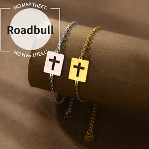 ROADBULLステンレス作るクロスブレスレット,南米の新しいしい,個性的ななでシンプルなヒップホップスタイルの光沢のあるのあるのある四角いクロスアクセサリー