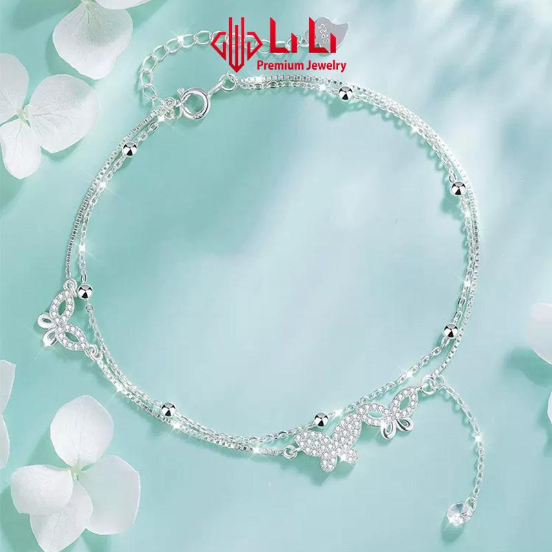  Lắc chân bạc nữ LiLi S925 đính đá CZ cao cấp hình hồ điệp Francesca LILI_095899 