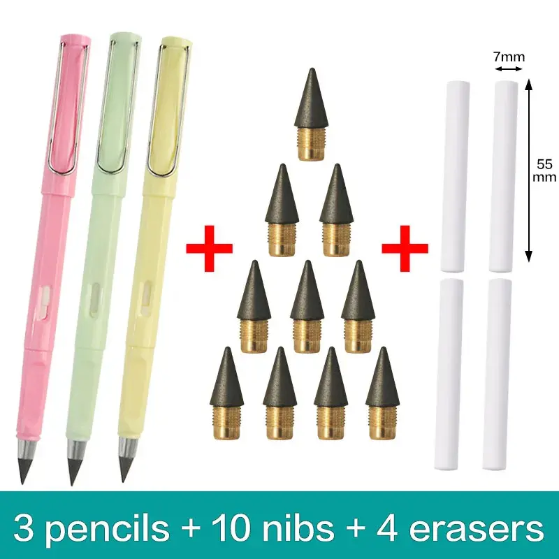 Bộ Bút Chì Vô Cực 17 Món, Không Cần Gọt, Không Mực, Phong Cách Kawaii, Bút Không Giới Hạn, Đồ Dùng Nghệ Thuật, Thích Hợp Cho Trường Học, Bao Gồm Ngòi Và Tẩy
