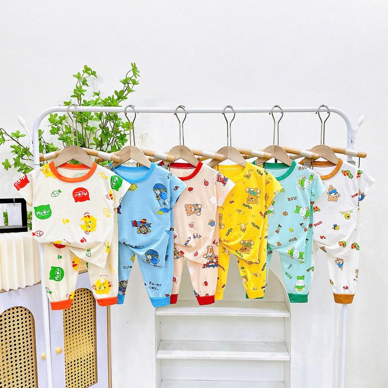 Bộ quần áo cộc tay quần dài in họa tiết MK408 (6-16KG) chất thun lạnh mỏng mềm mát cho bé dưới 3 tuổi choàng