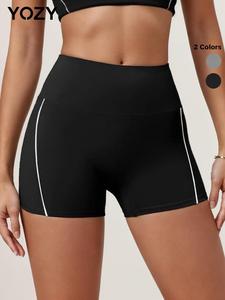 YOZY Women's Striped Trim High Waist Gym Shorts, Casual Comfy Breathable Skinny Shorts for Yoga Gym Workout Running, Ladies Sportswear for All Seasons