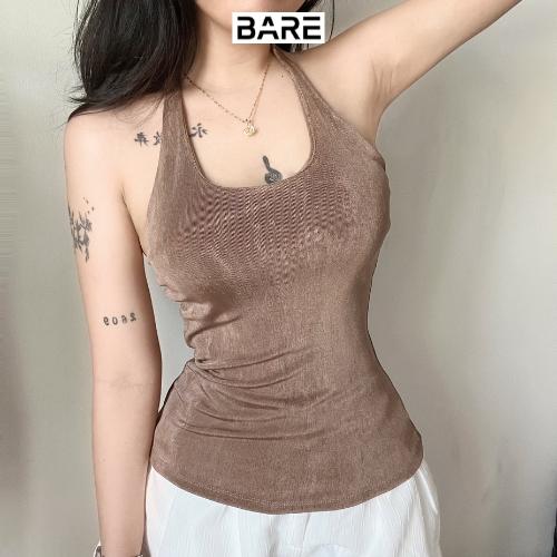 BARE.Y2K_Áo Cổ Yếm Cột Dây Có Lớp Lót Chất Dệt Nhũ Ánh Kim_A292 Nữ Women Top Thun Voi Cotton Jean Cổ Tròn Voan 3