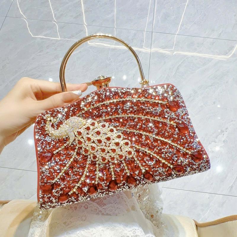 đỏ Túi Xách Trung Niên Đi Làm Bà Sui BS06, Cốp Con Công Đính Đá Sang Trọng Quý Phái túi xách Nữ đẹp Bag Nhung Da Đinh màu