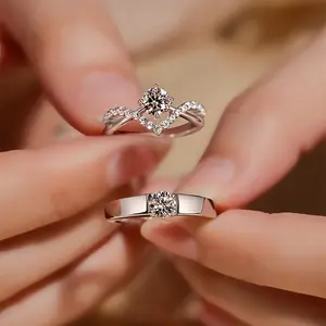 SHINESTATION - Cincin Couple Love Titanium Anti Karat Moissanite Adjustable Dapat Disesuaikan Super Ringan Muda Wanita Pria Aesthetic Wedding Gift Ring Jewelry Aksesoris