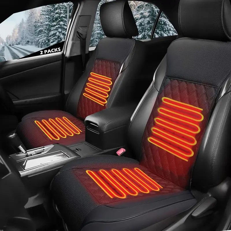 Car Heated Seat Cover, 2 Counts Comfortable Winter Warmer Seat Cushion, 12V Adjustable Temperature Car Seat Heating Pad, Universal Car Accessories for Cold Weather, Automotive 0