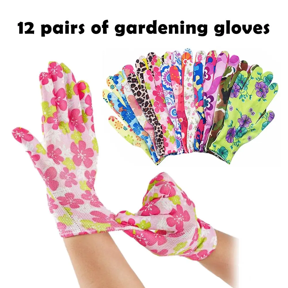 Glove 12pairs Cheap Latex Gloves Nitrile Glove Nylon Printed Labor Gloves Without Glue For Work