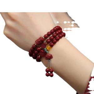 Gelang Tangan Cinnabar Tiruan, Muri, Untuk Wanita, Alamiah Cinnabar Tiga Bulatan, Berbilang Bulatan, Pasir Ungu dan Emas, Gelang Zodiak, Pesona Bertuah untuk Tahun Kelahiran Bangles Bracelets