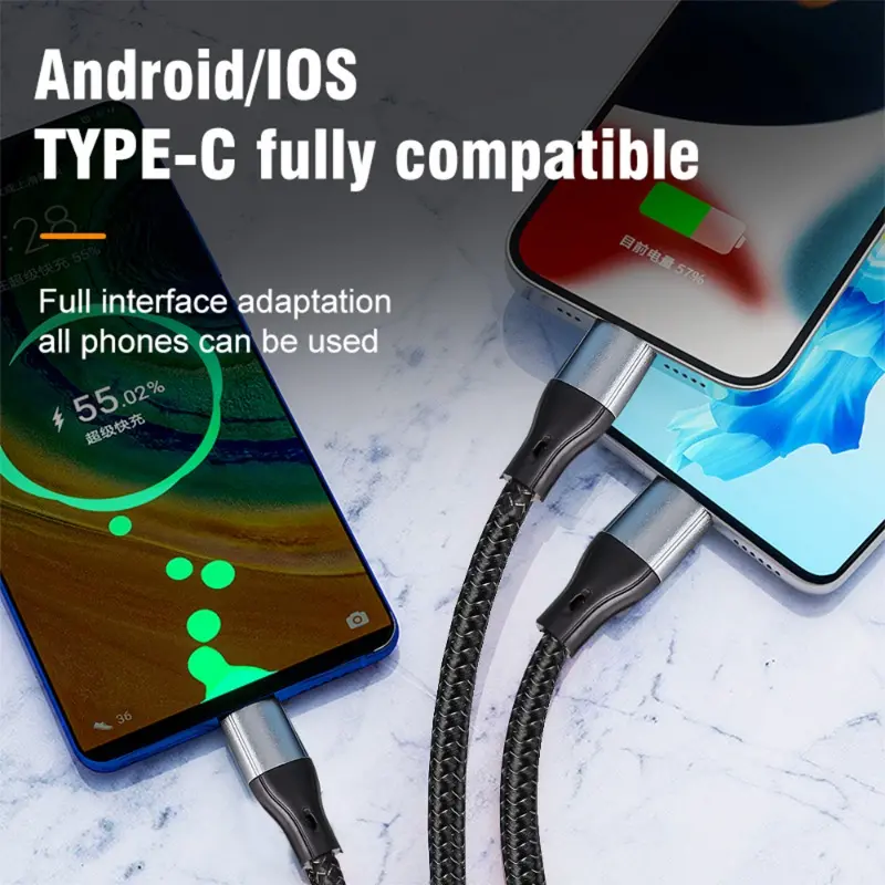Cáp sạc nhanh, 3 trong 1, 100W, Cáp USB loại C, dành cho IPhone, Samsung, Huawei, 50 Pro, Bộ sạc Micro Usb C, Dây cáp sạc 1