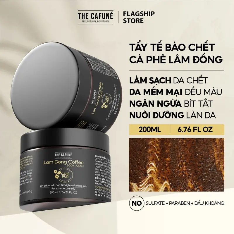 Tẩy Tế Bào Chết Cơ Thể CAFUNÉ, Tẩy Da Chết Body, Da Mềm Mịn, Trắng Sáng Mờ Thâm 400ml 2