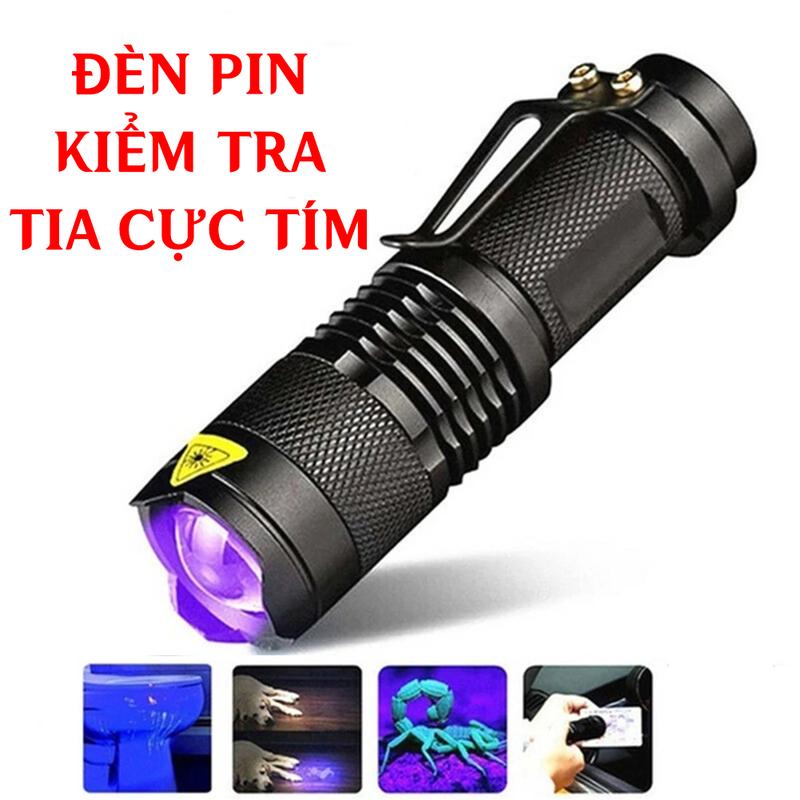Đèn pin kiểm tra tia cực tím, đèn LED UV chuyên dụng soi tem nhãn, phát quang kim loại 365nm, 395nm