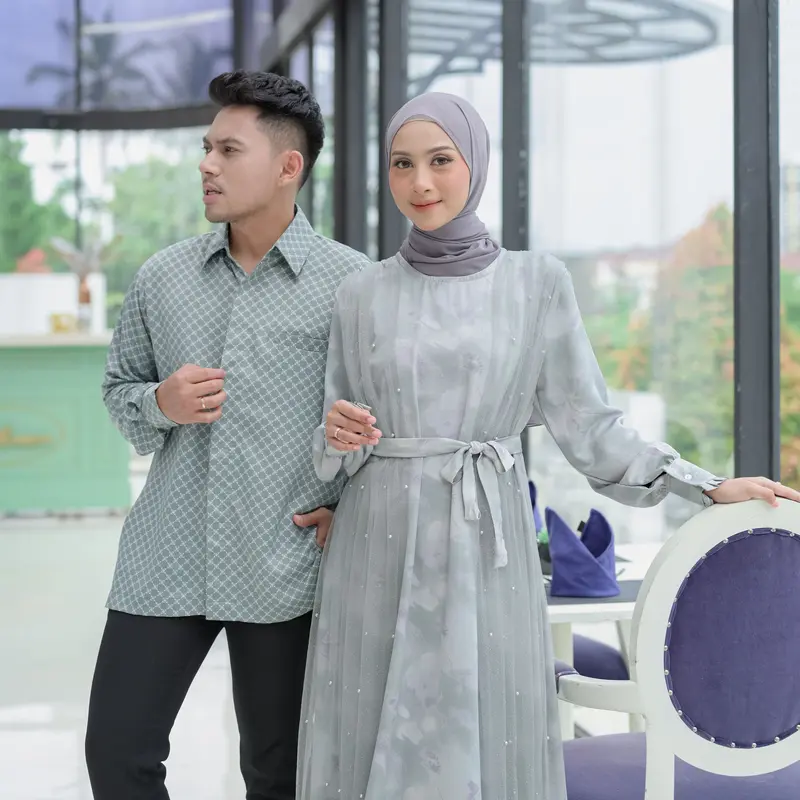 SHAWWAL EID SERIES Couple Pasangan Pistachio Untuk Lebaran Bahan Armany silk Busui Friendly Baju Ibu Mewah Muslim Gamis Koko 8