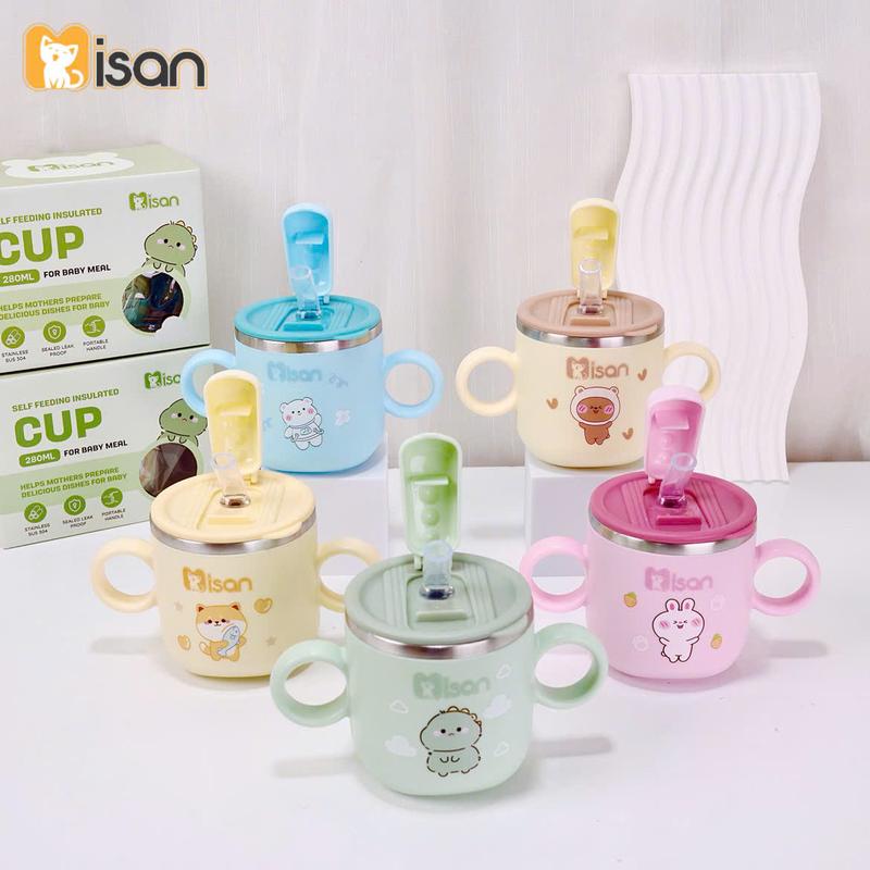 Cốc tập uống nước cho bé Misan lõi Inox 304 giữ nhiệt an toàn cho bé, Cốc tập hút cho bé Misan dung tích 250ml tiện lợi