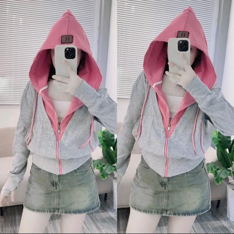 ÁO KHOÁC GÂN HÀN PHỐI MÀU 6 TÚI Nữ Women Jacket Top Nhung 4