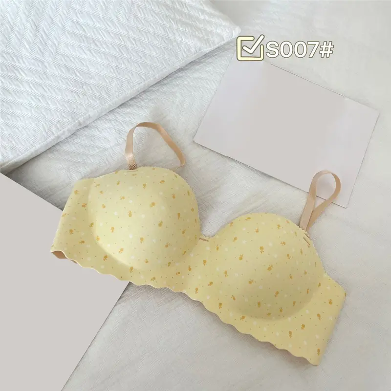 Áo Ngực Lưng Đẹp, Phong Cách Nhật Bản, Không Có Vòng Thép, Dành Cho Nữ, Một Mảnh, Nửa Cốc, Tập Hợp, Thiết Kế Chui Đầu, Ngực Bên In Họa Tiết, Bộ Sưu Tập Áo Ngực 8