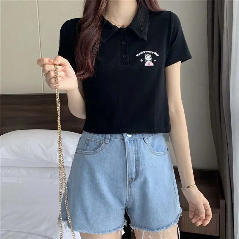 Áo Thun ngắn Tay Phong Cách Hàn Quốc, Ngọt Ngào Và Mùa Hè, Phong Cách Preppy Thiết Kế Cổ Polo, Kiểu Ngắn, Áo Nữ Top Women 3