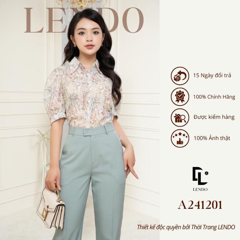 Áo Sơ Mi Công Sở LENDO Hoa Nhí Dáng Suông Rộng Cổ Đức Tay Ngắn A241201 Nữ Women