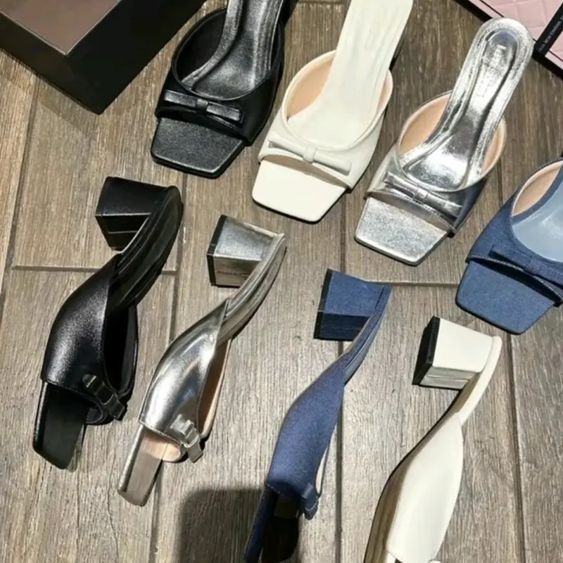Dép cao gót nữ NGANG NƠ mũi vuông cao 3cm và 5cm 1