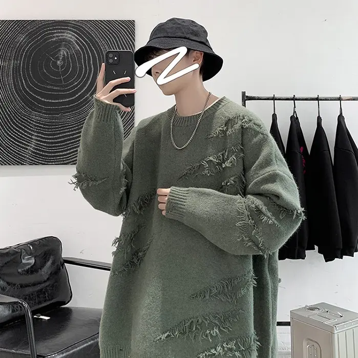 Áo sweater len nam form rộng oversize ulzzang Unisex nam nữ Big Size Áo sweater len rách nam nữ form rộng áo tay dài unisex chất len rách học sinh cá tính siêu chất
