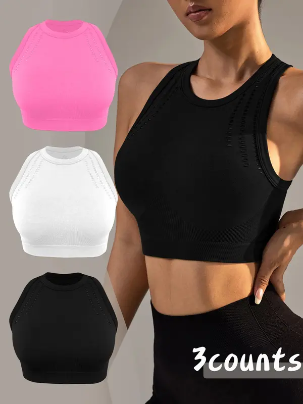 Women's Solid Color Racer Back Sports Singlet, Breathable Quick Drying Sports Tank Top, Gym Clothes, Workout Clothes, Ladies Sportswear for Indoor Outdoor Wear, Gymclothes 3