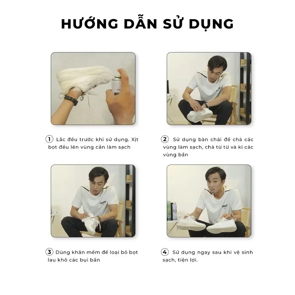 Combo 3 Chai Xịt Tạo Bọt Vệ Sinh Giày Sneaker Cao Cấp Tặng Kèm Bàn Chải Đa Năng - 6