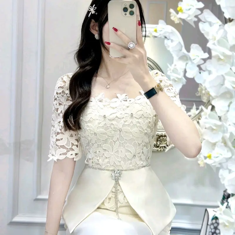 V5317 Đầm Ren Thiết Kế Đính Tag Đá Sang Trọng Mặc Đi Tiệc Đi Làm DVC 2