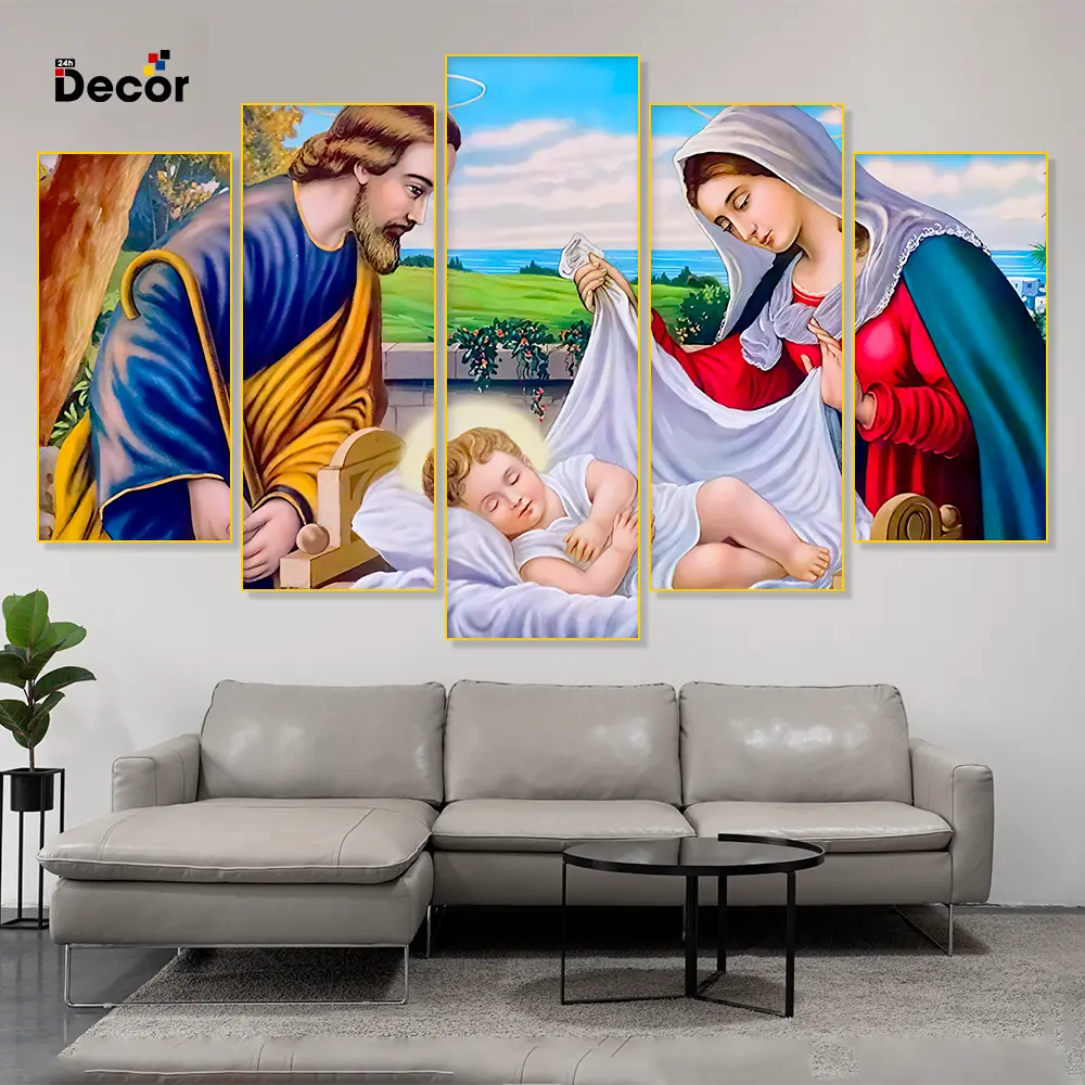 Tranh Gia đình Chúa, Chúa ban ơn, Đức Mẹ- Tranh gỗ TRÁNG GƯƠNG dán tường- Trang trí Decor phòng