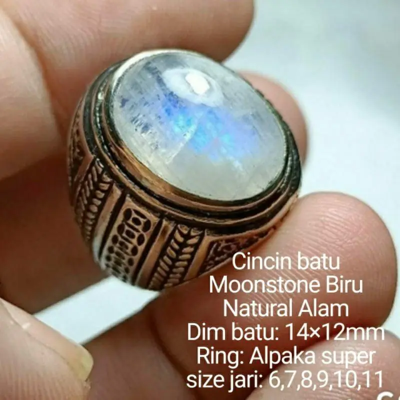 CINCIN BATU MONSTONE BIRU CRYSTAL NATURAL ALAM 100%