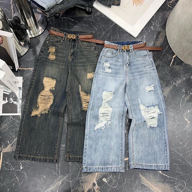 |[BG073]|- Quần Jean suông 9 tấc nữ [ RÁCH MẢNG TO], Dáng  9 Tấc(90-92cm), Không Co Giãn, Women Pants Baggy