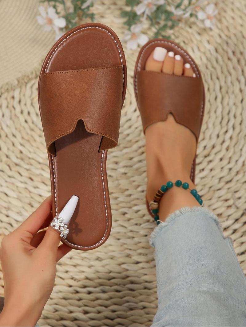 Product Introduction of Women's Simple Plain Top Bar Design Slippers, Casual Comfortable Home Slippers, All-match Non-slip Slippers for Indoor & Outdoor Wear 13