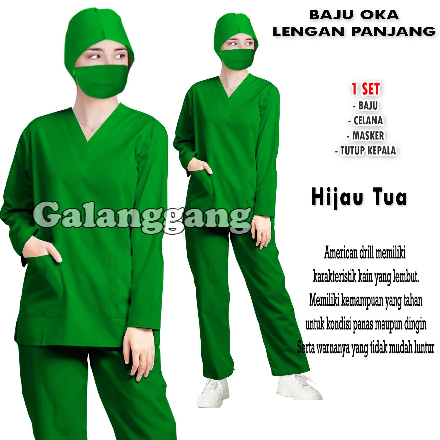 Baju Ok - Baju Oka Lengan Panjang - Scrub Ok - Baju Perawat - Baju Jaga Dokter - Bidan - Bahan American Drill - Model Terbaru dan kekinian Katun Celana