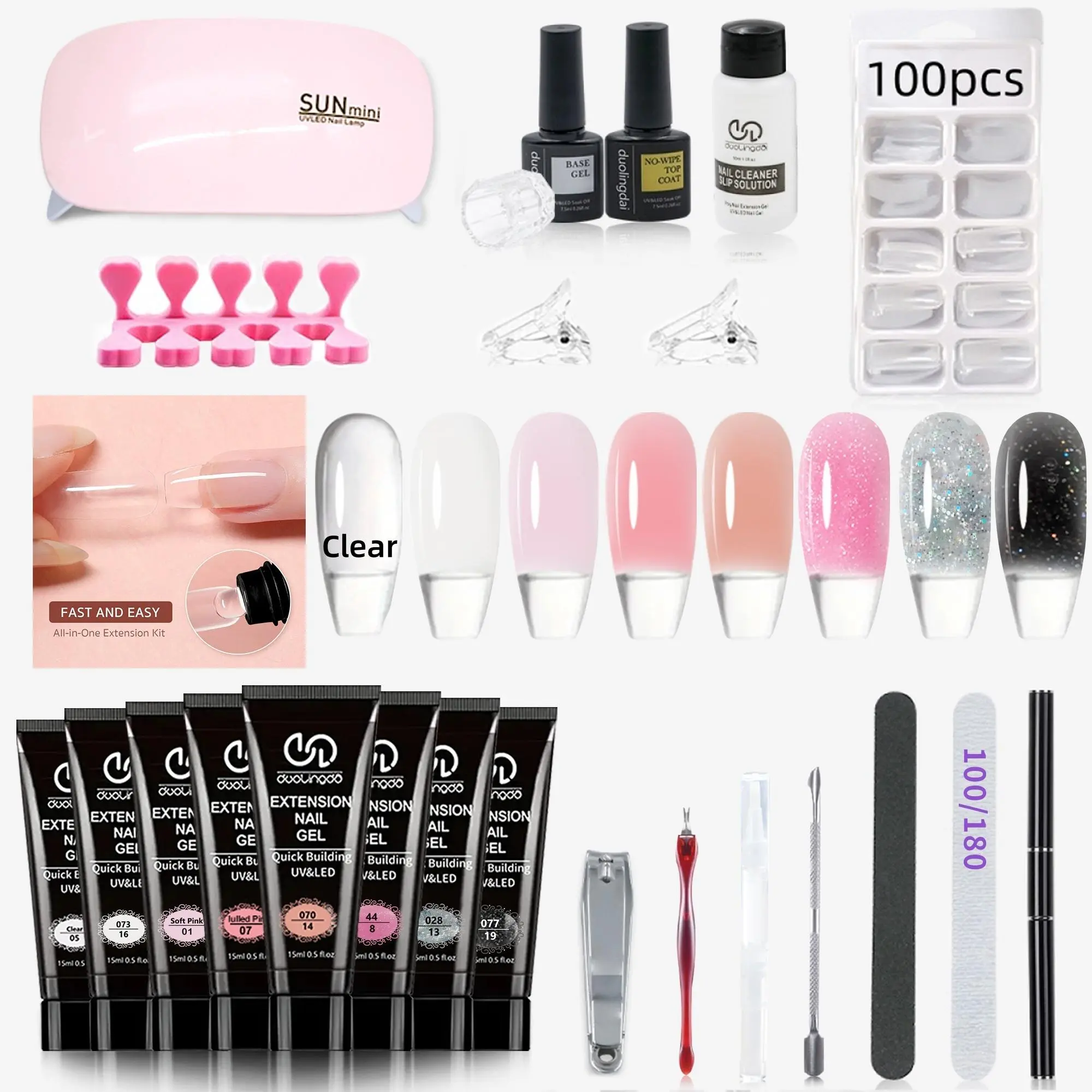 Poly Extension Gel Nail Kit, 25pcs/set Poly Gel with Mini Nail Lamp, Poly Nail Gel Kit with Slip Solution, Nail Art Design Beginner Kit